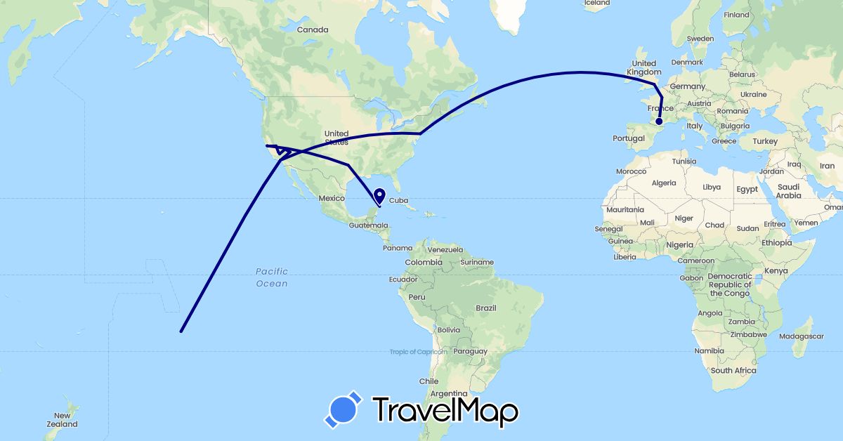 TravelMap itinerary: driving in France, United Kingdom, Mexico, United States (Europe, North America)